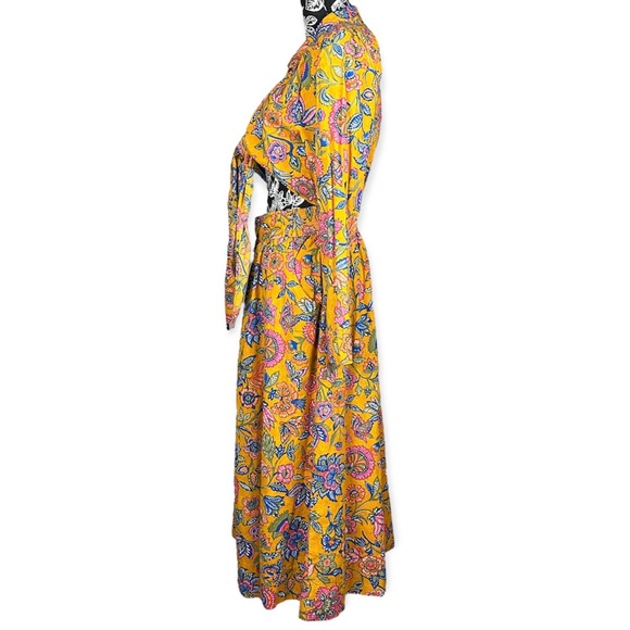 harlow maxi dress yellow floral House of Harlow Yellow Pink Floral Metallic Button Front Maxi Dress Size M